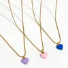 Pendant Necklaces Peri'sbox 4 Colors Waterproof Stainless Steel Enamel Heart Necklace For Women Dainty Beads Chain Multicolor NecklacesP