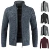 Suéteres masculinos Cardigan masculino Casual Full Zip Solid Color Sweater Winter Korkwear com lã polar dentro da jaqueta roupas masculinas