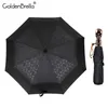 Marca di alta qualità teschio manico ombrello uomo automatico 3 pieghevole creativo punk retrò 8 costole antivento ombrellone ombrellone pioggia uomo 210320