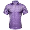 Hommes039s Chemises habillées BarryWang Luxe Violet Paisley Hommes Été Mode Soie Chemise Décontractée Élégant Revers Motif Manches Courtes 9531140