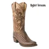 3 Kleur Mode Mannen Vrouwen Retro Geborduurde Cowboy PU Westerse Vierkante Neus Laarzen Plus Size 3448 220720