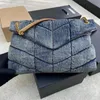 Dames Denim Schouder Crossbody Tas Designer Messenger Bags Enkele Rits Effen Draad Pailletten Letter Lovertjes Hasp Zacht Canvas Flap Pocket Satchel Handtas MM Maat