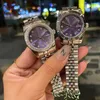 SW Log Montres de luxe pour femmes de créateur 36 mm, cadran diamant violet, bracelet en acier inoxydable, boucle pliante, mouvement à quartz, calendrier de haute qualité, minuterie de luxe