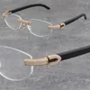 New Wholesale Metal Rimless 1164 Grain Micro-paved Diamond Set Frames Black Buffalo Horn Eyewear Men Women With C Decoration18K Gold Glasses Frame Unisex Eyeglasses
