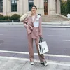 Women's Two Piece Pants Spring Autumn Blazer Set Women Fashion Elegant Splice Stripe Loose Bussiness Casual Suit Coat Sets 8015Women's