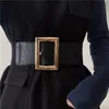 Cinturones de mujer elásticos de cintura ancha con sello dorado y hebilla grande, cinturón elástico de fiesta a la moda, vestido femenino, abrigo a juego, cinturones con correas Ins