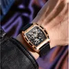 Armbanduhren Herren Hohle mechanische Uhren Luxus Miyota-Uhrwerk Automatische leuchtende wasserdichte Tonneau-Form-UhrArmbanduhren