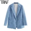 Traf Women Women Fashion Office Use Tweed Blazer Coat de Tweed Blazer de peito duplo vintage de manga longa fêmea de roupas chiques chiques 201106