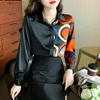 Women's Polos Spring Collar Black High-End Printed Long Sleeve Shirt Top Fashion Foreign Style ShirtWomen's PolosWomen's