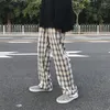 Männer Hosen Plaid Männer Streetwear Baggy Mode Breite Bein Karierte Hosen Männlichen Sommer Lose Beiläufige Harajuku Koreanische StreetwearMen der Drak22