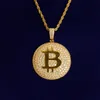 Iced out cz ronde bitcoin letter b kettingen hangers heren hiphop sieraden gouden zilveren kleur voor cadeau