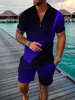 夏のトレンドメンズスーツカジュアルビーチショーツスーツシービュードットプリントショートスーツ普通のOネックTシャツ2ピースセット220610