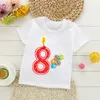 Camisetas infantis desenho animado 1-9 vela número de aniversário impressão camise