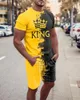 Мужские спортивные костюмы летние мужские футболки шорты с 2 частями короны короля с спортивным костюмом брюки.