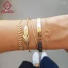 Pieces dames vintage punk opening armband set dame simple blad goud armband pak mode joker hand accessoires sieraden inte22