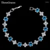 Länkkedja tre graces mode damer diamante cz smycken ljusblå kristall stenblomstjärna charmarmband armband för kvinnor br061 inte2