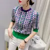 Coréen Vintage pied-de-poule été pull Cardigan femmes 2022 nouvelle mode élégant à manches courtes haut Femme vêtements d'extérieur en tricot Pull Femme