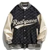 Bomber Veste Hommes Treillis Lettre Broderie Patchwork Baseball Veste Unisexe 2021 Femmes Varsity Manteau Casual Vintage Rue T220728