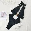 Mode sexiga kvinnor baddräkt solid djup v snap bikini baddräkt badkläder simning en bit set monokini