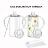 Sublimation Blank Sippy Cups pour enfants 12oz Blanc Straight Sippy Mugs en acier inoxydable Enfants Dinking Tumbler avec poignées FY4623