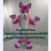 Costume de poupée de mascotte Rose Long Furry Husky Chien Renard Loup Costume De Mascotte Fursuit Adulte Personnage De Dessin Animé Société Activité Parc D'attractions 908