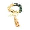 6 färger akrylknappar armband nyckelring personaliserad tofs pendell nyckelring kvinnlig hand sträng armband modetillbehör