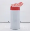 Sippy Cups 승화 어린이 텀블러 12oz STRAIGHT 스테인레스 스틸 물병 이중 절연 진공 마시는 우유 머그잔