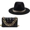 Fedora Chapeaux Femmes Accessoires De Luxe Chaîne En Or Sac Ensemble Dames En Cuir Fourre-Tout Église Élégant Sauvage Jazz Top Hat Party 220725