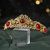 Vintage grön och röd strass drottning tiara pannband barock brud kronkristall juldia för kvinnor flickor hår smycken