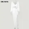 CM.Yaya Lady Woman Elbiseler Yüksek yan bölünmüş, kadınlar için omuz uzun elbise kapalı kapalı cadde seksi bodycon v yaka 220516