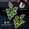 Dangle & Chandelier CWWZircons Leaf Shape Yellow Gold Plated Green CZ Crystal Big Drop Long Earrings For Women Party Engagement Jewelry Gift