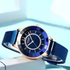Armbandsur Rhinestone Fashion Quartz Mesh Steel Watch for Women Causal Blue Ladies Bayan Kol Saati Classy Luxury Clockwristwatches