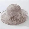 Organza Sun Hats Women Flower Summer Wedding Caps Female Elegant Floral UV Church Hats Fashion 220601