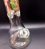 14 inch Beautiful Patterns Glass Water Bong Hookah Beaker Recycle Smoking Pipe with Joint