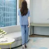 Women's Two Piece Pants Quality Denim Clothes Summer Two-Piece Set Women's Fashion Stitching Casual Female Thin Jeans Suit Loose Tracksu