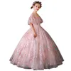 Bling Pailletten Mädchen Pageant Kleider Flauschige Kleinkind 2022 Luxus rosa Erstkommunion Kleid Geraffte Blumenmädchenkleider Ballkleider4544266