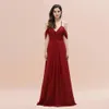 Red Bridesmeisje jurken Designer Een lijn spaghetti riemen Backless Long Chiffon Summer Country Bruiloft Gast de honorjury op maat gemaakte 50 kleuren BM3002