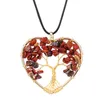 Handdraad verpakt natuurlijke levensboom grindsteen ketting chip edelsteen hanger Fortune Tree Crystal Stone hart ketting