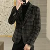 Men's Blazer Autumn Winter Crystal Velvet Thickened Suit Jacket Men's Young Handsome Plaid Coat Business Casual Men Clothing 220409