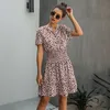 Dres Leopard Casual Black Summer Ruffle Mini Dresses Buttons Ladies Purple Waisted Fitted Clothing Womens Clothes 220331