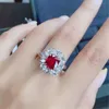 Wedding Rings Wholesale Eternity Promise Ring Shiny Red CZ Stone VIntage Open Finger Women Engagement Party Jewelry Rita22