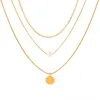 Collier de chaîne de clavicule multicouche en métal pour femmes, rétro, disque géométrique, pendentif en perle, bijoux, vente en gros