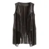 Women s Fringed Vest Jacket Fashion Fall Winter Suede Ethnic Sleeveless Cardigan Vintage Faux Tassel Coat Coffee 220817