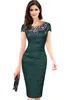 Sheath Bodycon Women Work Dress Vintage Retro Lace Flora Knee Length Formal Office OL Dress FS1091