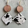 Dangle & Chandelier 2022 Wholesale Leopard Print Horsehair Cowhide Wood Stitching Earrings Bohemian Cow Pattern Geometric Fashion