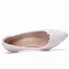 فستان أحذية Vrouwen وضع Witte Parel Hoge Hakken Kant Bruid Schoenen Bruiloft Dames 5 cm Zoete Bruids Kralen Wiggen 220425