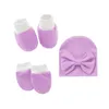 Newborn Fetal Cap Set Baby Bowknot Hats Hand Feet Cover Infant Gloves Foot Cover Toddler Socks Sets Bow Tie Hat Kids Gift 3 Pieces BB7937