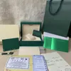 Üst Lüks İzle Yeşil Kutu Kağıtları Hediye Saatleri Kutular Deri Çanta Kartı Rolex için Deri Çanta Kart Tam Set290u