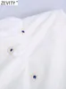 Bluzki damskie koszule Zevity moda moda haft kwiatowy krótka smokowa bluzka żeńska plis w rękawie rękaw elastyczna koszula