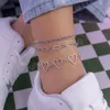 Vintage Summer Multilayer Beach Anklet Kobiety złoto metalowe puste brzoskwiniowe link łańcuch Anklets Dziewczęta Kapcie biżuterii moda